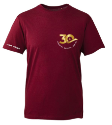 30th Anniversary Burgundy T-Shirt (Design 1) (Pre-order)